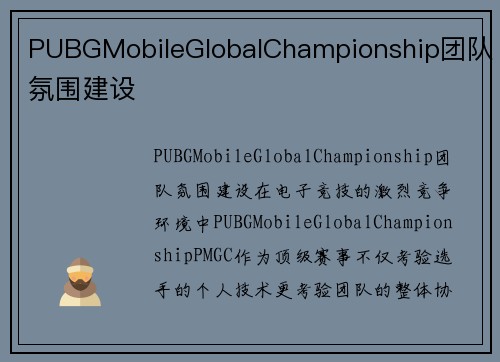 PUBGMobileGlobalChampionship团队氛围建设