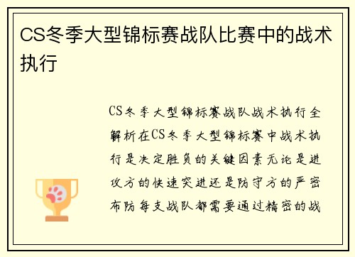 CS冬季大型锦标赛战队比赛中的战术执行