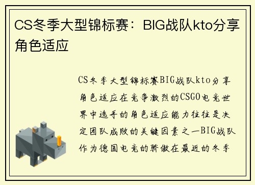 CS冬季大型锦标赛：BIG战队kto分享角色适应