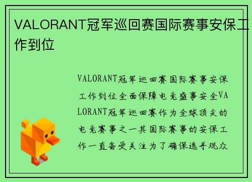 VALORANT冠军巡回赛国际赛事安保工作到位