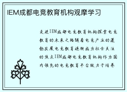 IEM成都电竞教育机构观摩学习